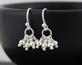 Small Sterling Silver Balls Earrings • Dainty Dangle Earrings • Minimalist Silver Earrings • Everyday Lightweight Earrings • Gift for Her