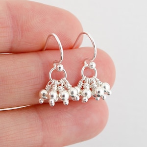 Tiny Silver Balls Earrings, Minimalist Dangle Earrings, Small Sterling Silver Earrings, Everyday Lightweight Earrings, Jewelry Gift for Her