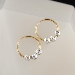 Mixed Metal Hoop Earrings, Two Tone Earrings, Hoop Earrings with Charms • Gold and Silver Earrings, Minimalist Earrings, Endless Hoops