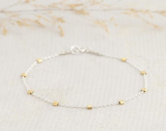 Dainty Mixed Metal Bracelet, Gold Filled & Sterling Silver Layering Bracelet,  Minimalist Chan Bracelet, Settalite Bracelet