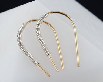 Minimalist U Shape Arc Earrings • Mixed Metal Earrings • Edgy Wire Earrings • Horseshoe Earrings • Two Tone Earrings  • Jewelry Gift For Her