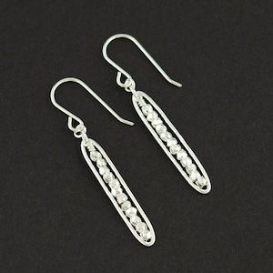 Long Sterling Silver Dangle Earrings, Silver Beaded Bar Earrings, Modern Earrings, Handmade Earrings, Unique Silver Earrings, Gift for Her