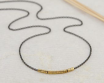 Dainty Two-Tone Necklace, 14K Gold Filled & Sterling Silver Oxidized Chain, Mixed Metal Choker, Minimalist Everyday Jewelry