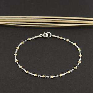 Dainty Chain Bracelet, Mixed Metal Bracelet, Bracelet for Women, Beaded Bracelet, Thin Chain Bracelet, Layering Bracelet, Satellite Bracelet