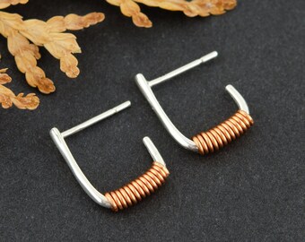 Mixed Metal Stud Earrings • L Shape Hoop Earrings • Two Tone Earrings • Minimalist Earrings • Everyday Earrings • Minimalist Jewelry Gift