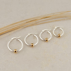 Minimalist Hoop Earrings, Charm Hoop Earrings, Mixed Metal Hoops, Minimalist Jewelry, Dainty Everyday Hoops, Two Tone Earrings. Gift for Her
