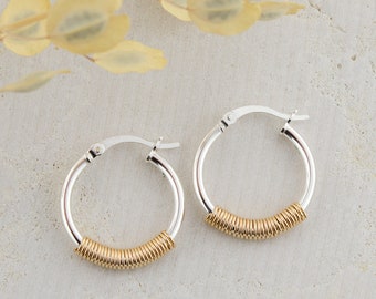 Mixed Metal Hoop Earrings • Latch Back Hoops • Modern Two Tone Hoops • Clip Closure Hoops • Everyday Hoop Earrings • Two Tone Jewelry Gift