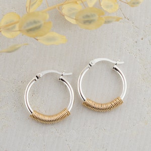 Mixed Metal Hoop Earrings Latch Back Hoops Modern Two Tone Hoops Clip Closure Hoops Everyday Hoop Earrings Two Tone Jewelry Gift image 1