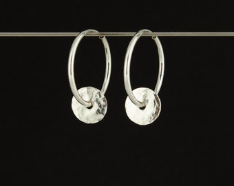 Dainty Silver Disc Hoop Earrings, Minimalist Charm Hoops, Endless Hoops, Minimalist Jewelry, Delicate Silver Hoops, Sterling Silver Hoops