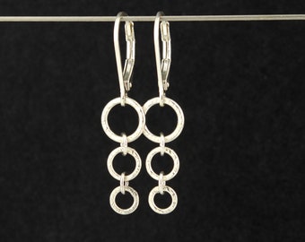 Small Silver Lever-back Earrings • Textured Circles Dangle Earrings • Lightweight Earrings • Everyday Silver Earrings • Jewelry Gift for Her