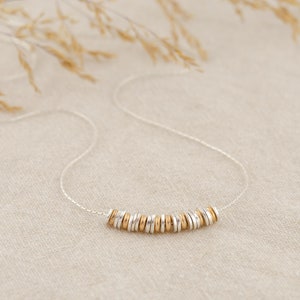 Mixed Metal Beaded Bar Necklace, Two Tone Necklace