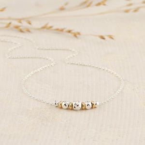 Everyday Chain Necklace, Dainty Mixed Metal Beaded Chain, Sterling Silver with 14K Gold-Filled Details
