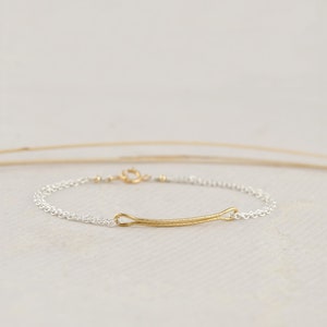 Dainty Gold Bar Bracelet, 14K Gold Filled & Sterling Silver, Mixed Metal Bracelet, Minimalist Two Tone Jewelry
