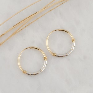 Minimalist Hoop Earrings, Everyday Denty Hoops, Mixed Metal Hoop Earrings, Two Tone Earrings, Gold and Silver Earrings, Endless Gold Hoops