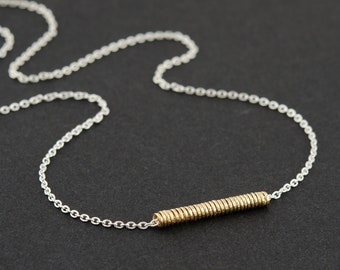 Dainty Mixed Metal Necklace • Gold Wire Tube Necklace • Minimalist Everyday Chain • Two Tone Necklace • Thin Bar Necklace • Gift for Women