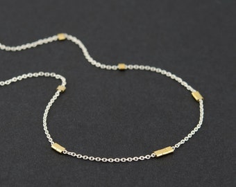 Delicate Mixed Metal Necklace, Dainty Layered Chocker Necklace, Silver and Gold Necklace, Two Tone Necklace, Everyday Minimalist Necklace