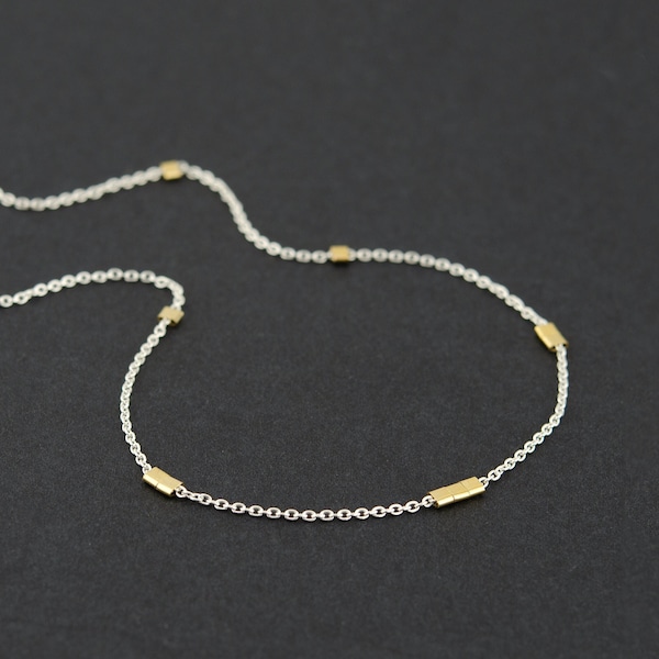 Delicate Mixed Metal Necklace, Dainty Layered Chocker Necklace, Silver and Gold Necklace, Two Tone Necklace, Everyday Minimalist Necklace