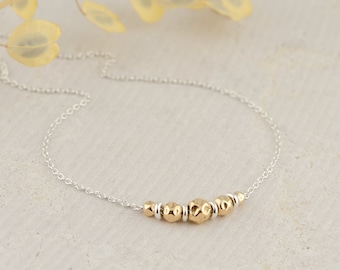 Two-Tone Beaded Necklace, 14K Gold Filled & Sterling Silver Chain, Minimalist Choker, Delicate Two-Tone Jewelry