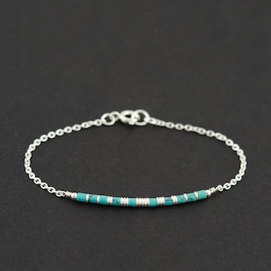 Dainty Turquoise Beaded Bracelet, Minimalist Gemstone Bracelet, Silver Turquoise Bracelet, Delicate Blue Bracelet, December Jewelry Gift