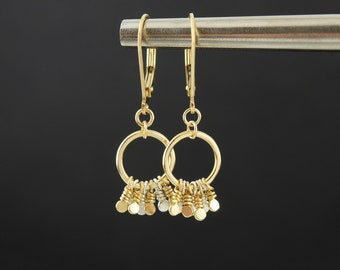Mixed Metal Tassel Earrings, 14K Gold Filled & Sterling Silver, Two-Tone Lever-Back Earrings, Hammered Gold Circle Earrings