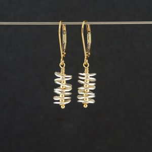 Mixed Metal Lever-back Earrings, Two Tone Dangle Earrings, Modern Dangle Earrings, Unique Jewelry Gift for Women, Everyday Earrings, for Her