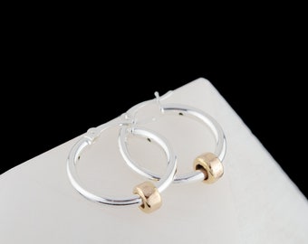 Mixed Metal Clip Closure Hoop Earrings • Charm Hoop Earrings • Latch Back Hoop Earrings • Two Tone Hoops • Mixed Metal Jewelry