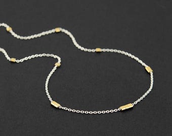 Thin Chain Necklace, Mixed Metal Necklace, Dainty Gold and Silver Necklace, Minimalist Layering Necklace, Simple Everyday Jewelry