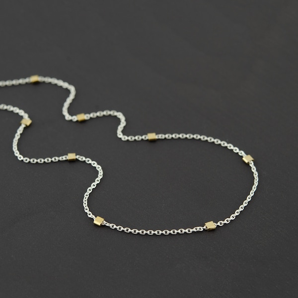 Mixed Metal Beaded Necklace, Everyday Minimalist Necklace, Two Tone Chain Choker, Silver and Gold Necklace, Minimalist Jewelry Gift Idea
