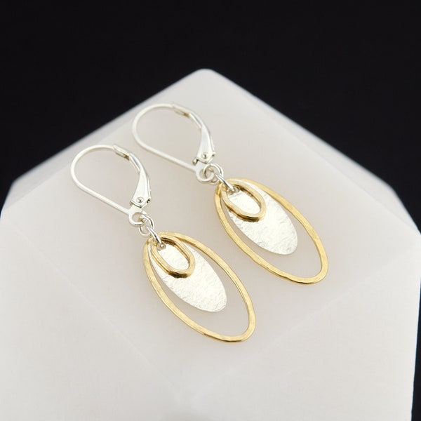 Two Tone Lever-Back Earrings • Textured Oval Earrings • Mixed Metal Earrings • Mixed Metal Jewelry Gift for Her • Silver and Gold Earrings