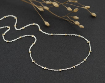 Dainty Mixed Metal Chain Necklace, Minimalist Layered Necklace, Delicate Two Tone Necklace, Everyday Beaded Chain, Silver and Gold Necklace