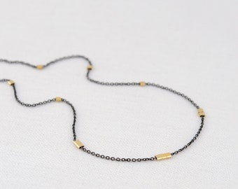 Oxidized Silver and Gold Necklace • Dainty Mixed Metal Chain • Two Tone Necklace • Layered Oxidized Necklace • Minimalist Everyday Jewelry