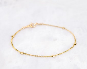 Dainty Gold Filled Beaded Bracelet • Minimalist Gold Bracelet • Thin Chain Bracelet • Simple Everyday Bracelet • Minimal Jewelry for Her
