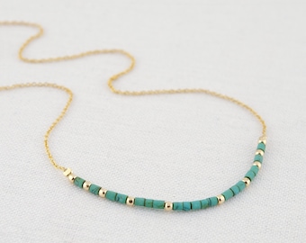 Delicate Turquoise Beaded Necklace • Dainty Turquoise Necklace • Natural Turquoise Necklace • Turquoise Bar Necklace • Turquoise Jewelry