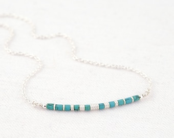 Turquoise Beaded Bar Necklace • Natural Turquoise Chin Necklace • Minimal Turquoise Necklace • Beaded Bar Necklace • Birthstone Jewelry Gift