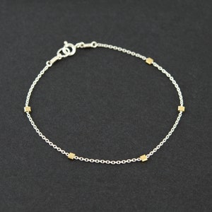 Dainty Silver Beaded Bracelet, Minimalist Mixed Metal Bracelet, Thin Silver Chan Bracelet, Delicate Two Tone Bracelet, Layering Bracelet