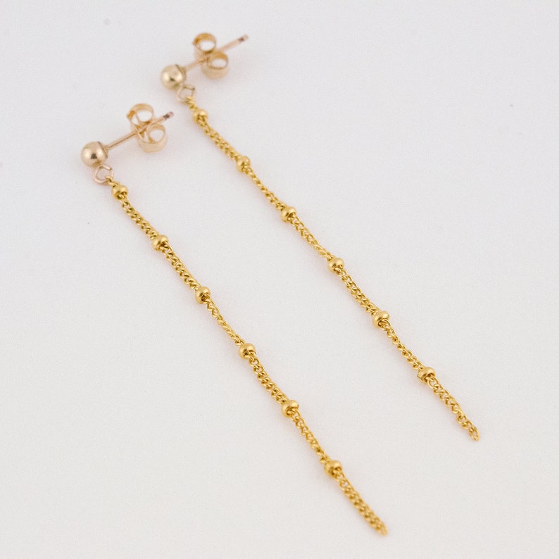 Long Gold Chain Earrings \u2022 Stud Chain Earrings \u2022 Wedding Earring \u2022 Long Dangle Earrings \u2022 Gold Falling Earrings \u2022 Gift For Her