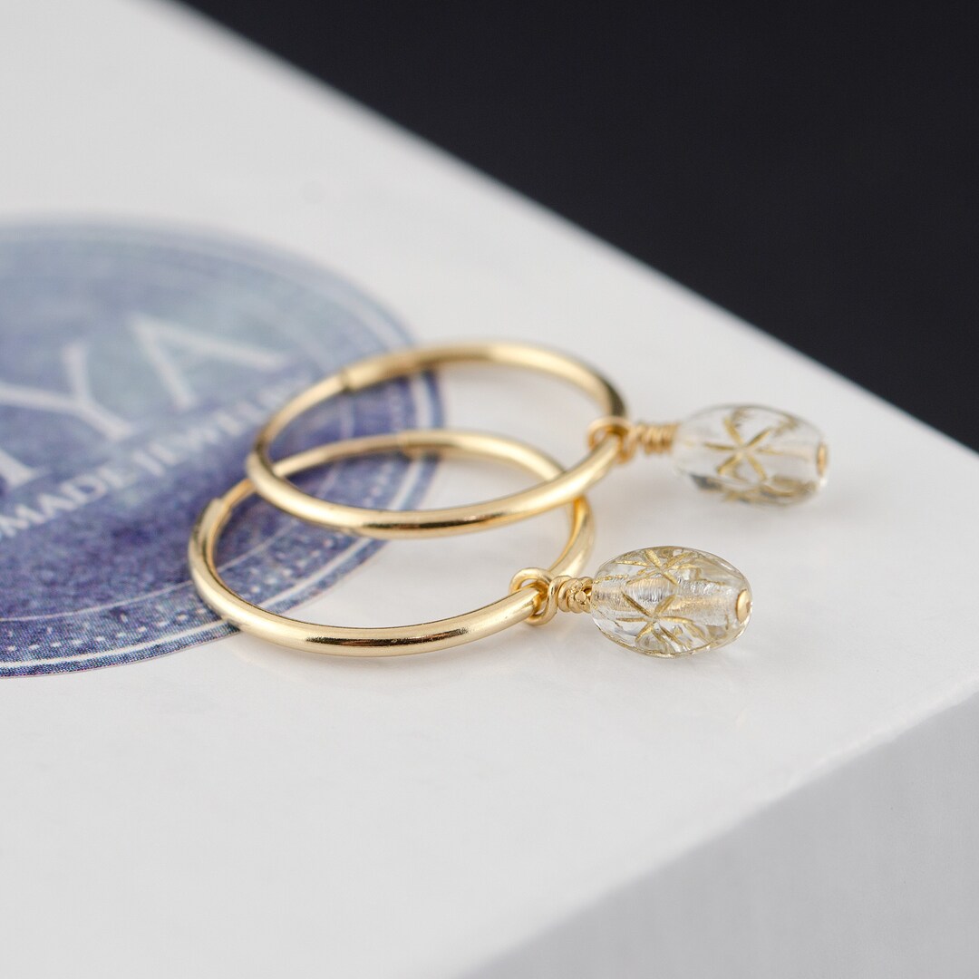 Gold Hoop Earrings With Charms, Minimalist Hoops, Dainty 14K Gold Filled Hoops, Everyday ...