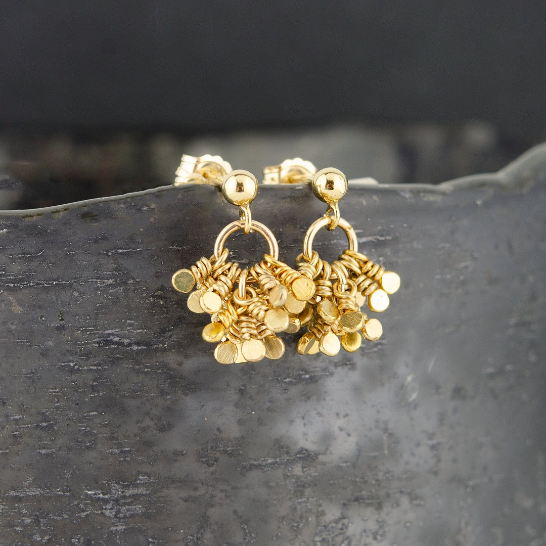 Delicate Gold Tassel Stud Earrings Small Everyday Drop Earrings Unique