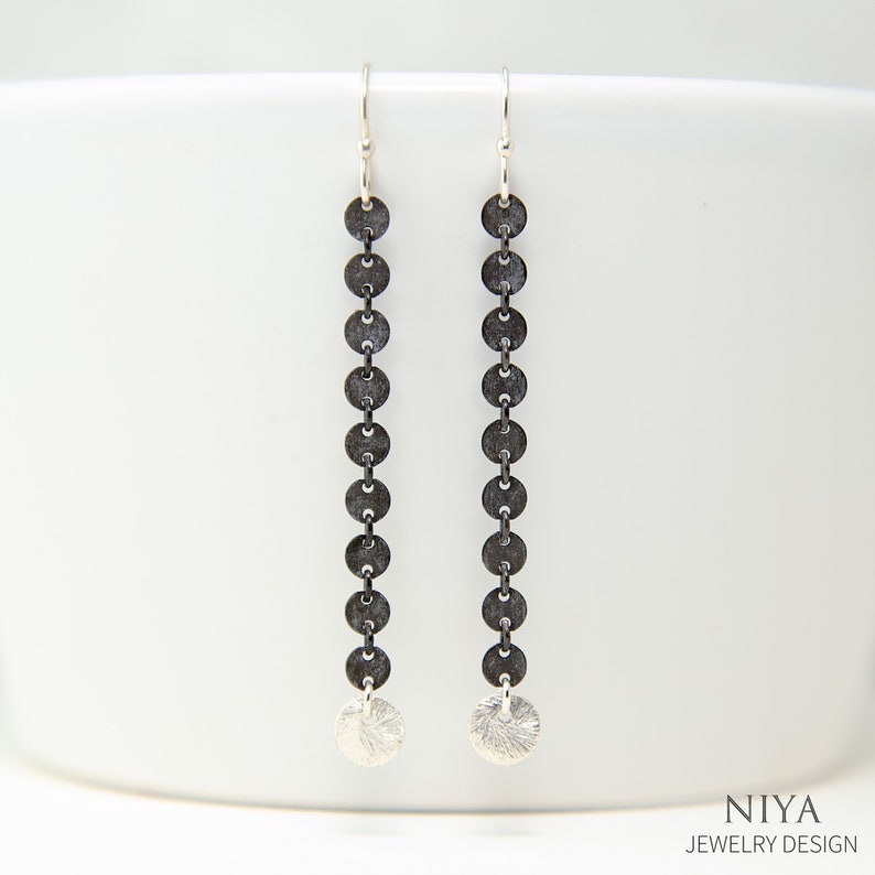 Long Dangle Earrings \u2022 Silver Coin Earrings \u2022 Oxidized Silver Earrings \u2022 Long Chain Earring \u2022 Lightweight Earrings \u2022 Boho Earrings