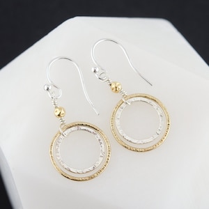 Mixed Metal Circle Earrings, Hammered Circle Earrings, Everyday Lightweight Earrings, Textured Earrings, Mixed Metal Jewelry, Gift for Women