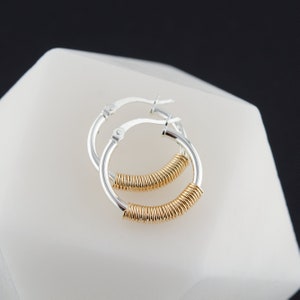 Mixed Metal Hoop Earrings Latch Back Hoops Modern Two Tone Hoops Clip Closure Hoops Everyday Hoop Earrings Two Tone Jewelry Gift image 5