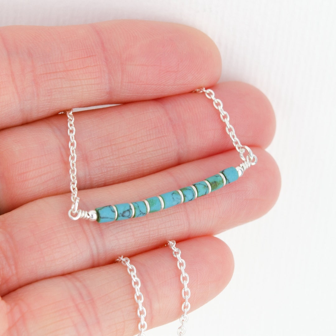 Dainty Turquoise Beaded Necklace Turquoise Bar Necklace Etsy