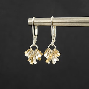 Mixed Metal Lever-back Earrings, Small Tassel Earrings, Silver and Gold Earrings, Everyday Delicate Earrings, Jewelry Gift Idea for Women