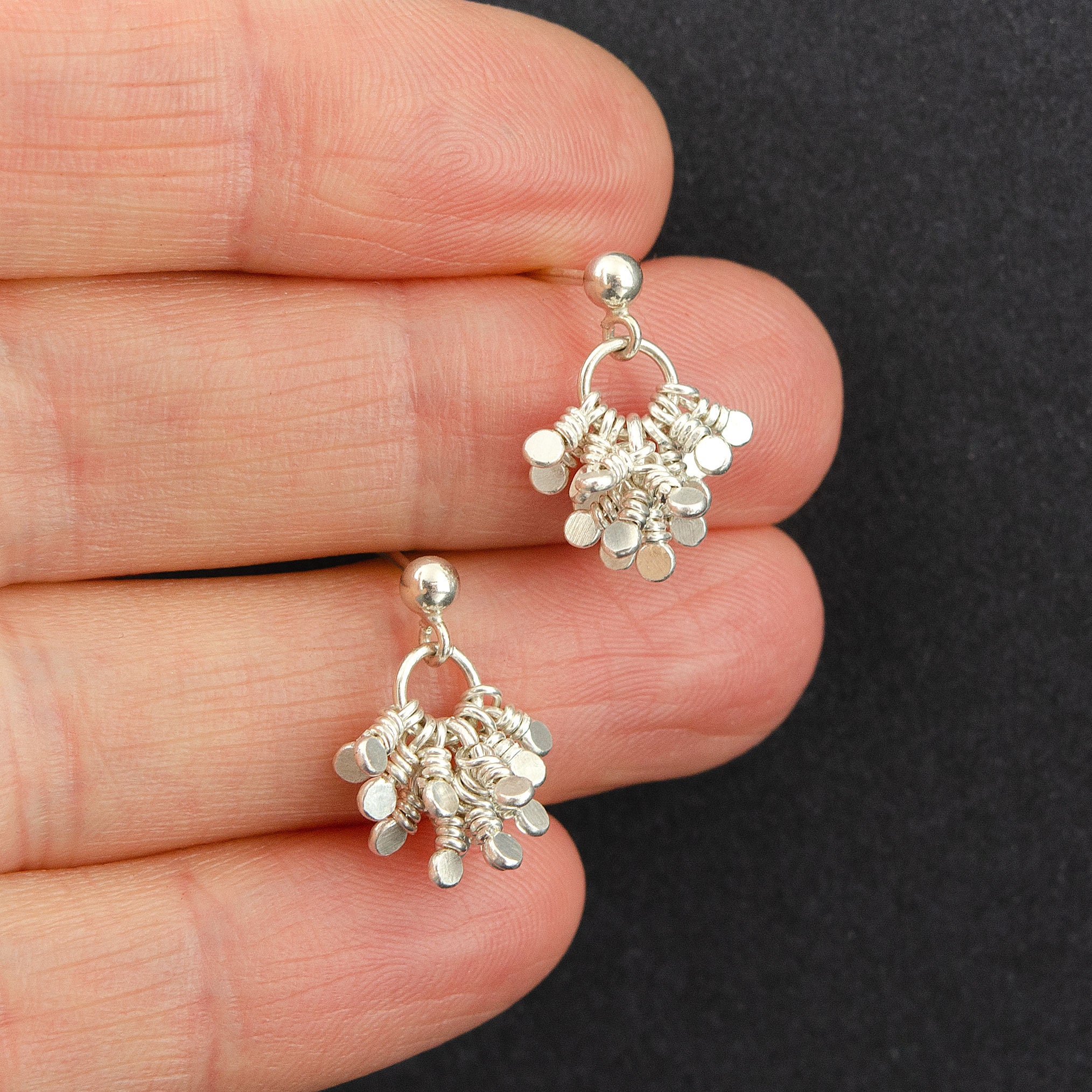 Tiny Silver Tassel Stud Earrings Small Tassel Drop Earrings Etsy