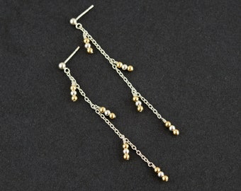 Mixed Metal Chain Earrings, Dangle Stud Chain Earrings, Dainty Silver and Gold Earrings, Delicate Silver Chain Earrings, Minimalist Earrings