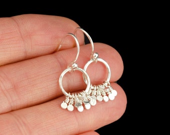 Small Silver Circle Earrings • Dainty Sterling Earrings • Small Tassel Earrings • Tiny Circle Earrings • Simple Earrings • Everyday Earrings