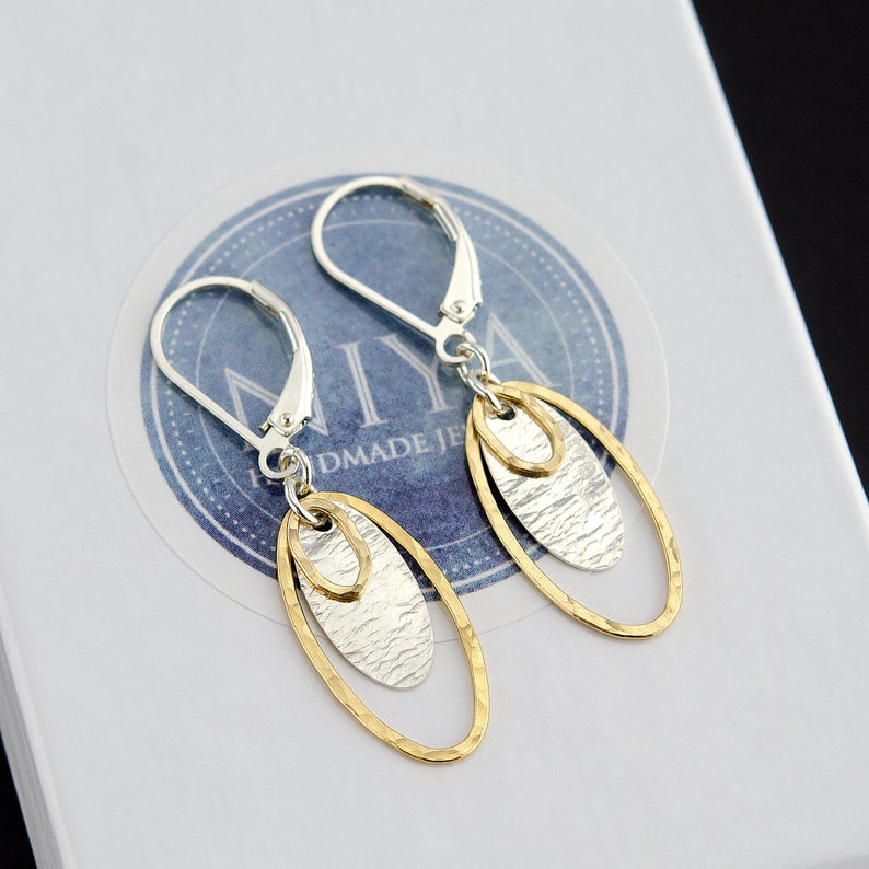 Two Tone Lever-Back Earrings Textured Oval Earrings Mixed Metal Earrings Mixed Metal Jewelry Gift for Her Silver and Gold Earrings image 8