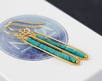 Long Turquoise Dangle Earrings • Natural Turquoise Earrings • Blue Gemstone Earrings • December Birthstone Earrings • 14K Gold Filled