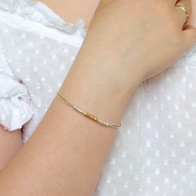 Mixed Metal Necklace \u2022 Lucky Number 7 Necklace \u2022 Silver and Gold Necklace \u2022 Multi Chain Necklace \u2022 Beaded Bar Necklace \u2022 Mixed Metal Jewelry