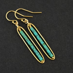 Long Turquoise Dangle Earrings • Natural Turquoise Earrings • Blue Gemstone Earrings • December Birthstone Earrings • 14K Gold Filled